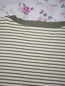 Olive Green &amp; White Striped Crop Top | Size S