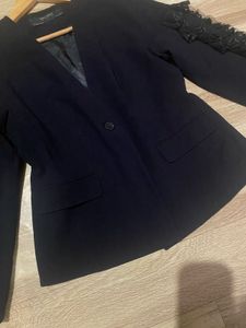 Chic Black Blazer with Lace Detail