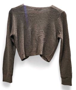 Chic Brown Wrap-Front Knit Sweater