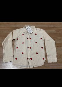 Cream Heart Print Pure Linen Shirt