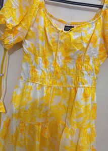 Yellow Floral Tiered Mini Dress