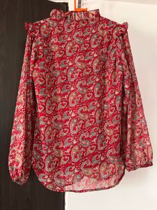 Paisley Print Ruffle Blouse
