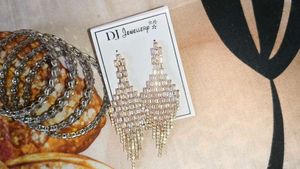 ad America diamond earring and mirror work bangles