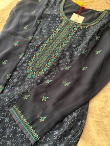 Elegant Navy Blue Kurta Set with Teal Dupatta