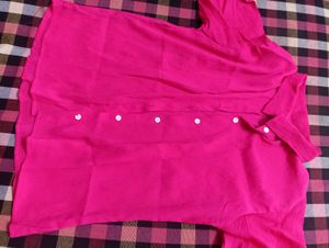pink botton-up shirt