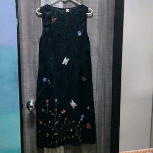 Embroidered Butterfly & Floral Black Dress
