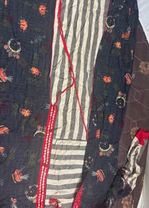 Dark Blue Printed Dupatta with Red Border