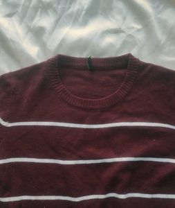 Maroon &amp; White Striped Sweater