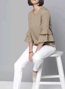 Polka Dot Ruffle Sleeve Top