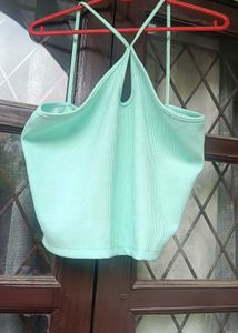 Mint Green Halter Neck Crop Top
