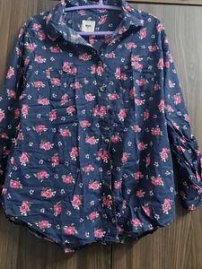 Blue Floral Print Button-Up Shirt