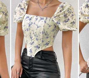 Floral Corset Top with Puff Sleeves