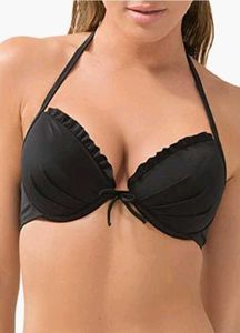 Stylish Black Ruffled Halter Bikini / Bralette Top