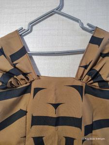 Stylish Brown &amp; Black Print Midi Dress