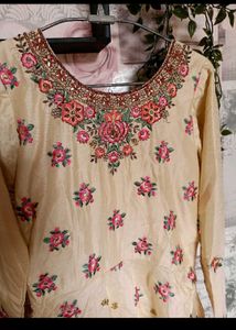 Elegant Cream Floral Embroidered Anarkali Gown