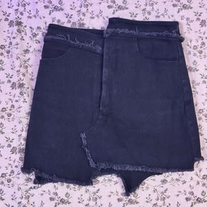 Edgy Distressed Black Denim Skirt