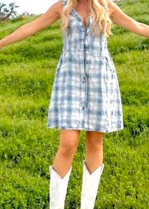 Plaid Button-Up Mini Dress With POCKETS