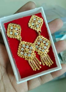 Gold-toned Dangle Earrings with Stones