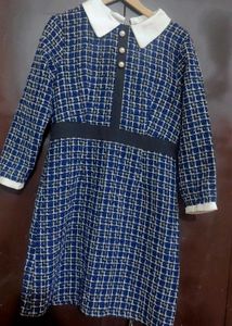 Blue &amp; White Winter Tweed Plaid Dress For 34 Bust
