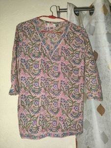 Pink Floral Print Cotton Kurta