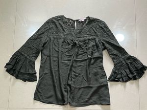 Elegant Dark Green Bell Sleeve Top