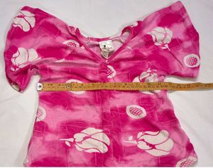 Vibrant Pink western Floral Print Kurta adjustable