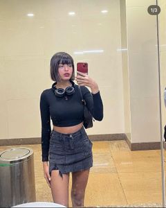 Stylish Grey Denim Mini Skirt with inbuilt shorts