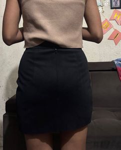 Black Button-Front Mini Skirt