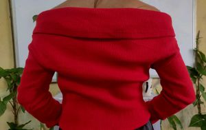 Red Off-Shoulder Long Sleeve Top
