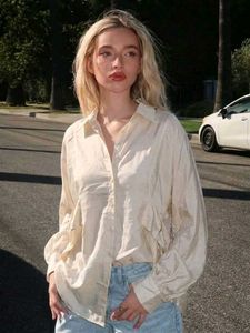 Korean Pintrest Cream Button-Up Collared Shirt