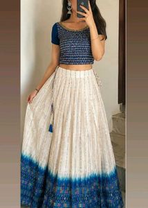 Elegant Off-White & Blue Lehenga Choli Set