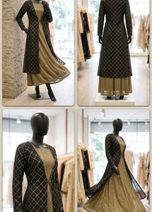 Elegant Black &amp; Gold Embellished shrug lehenga