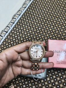 Analogx Rose Gold Watch with Rhinestone Bezel