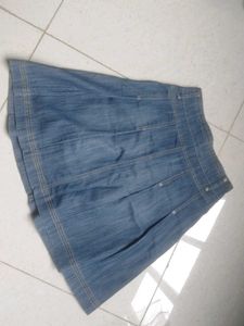 Blue Denim A-Line Skirt with Belt