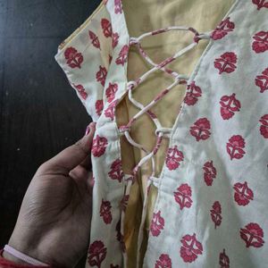 Cream Floral Printed corset Back Sleeveless Top