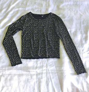 Cute Black &amp; White Floral Long Sleeve Top
