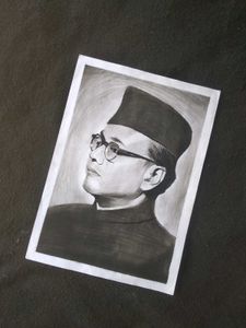 Charcoal Portrait of Subhas Chandra Bose