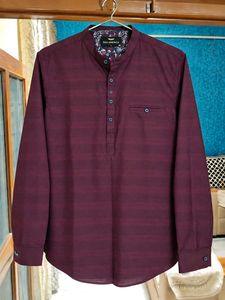 Maroon Band Collar Men's Short kurta