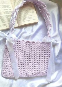 Crochet Tote Bag with Ribbon Detail