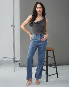 SHEIN Gray One-Shoulder Ruffle Top
