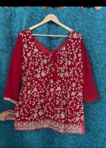 Red Embroidered Kurta Set with Dupatta