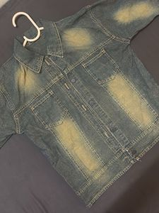 Retro yellow tinted washed denim jacket