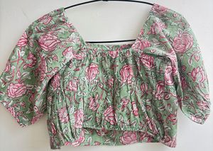 Multicolour Crop Top With Smocking Details