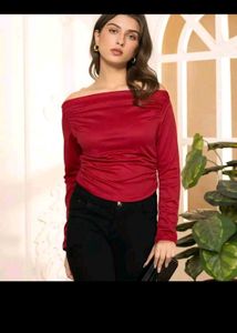 New Red Off-Shoulder Ruched Top