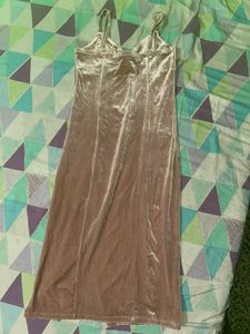 Pink Velvet Midi Dress with Slit