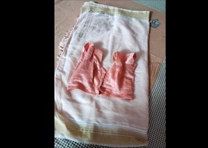 Elegant Peach Blouse & Cream Saree Set