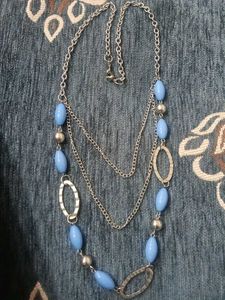 multi layer silver chain necklace with blue 💙 bea