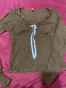 Brown Lace Long Sleeve Top