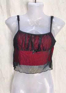 Sheer Mesh Crop Top with Bow Detail