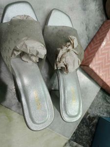 Elegant Silver shining Block Heel Mules